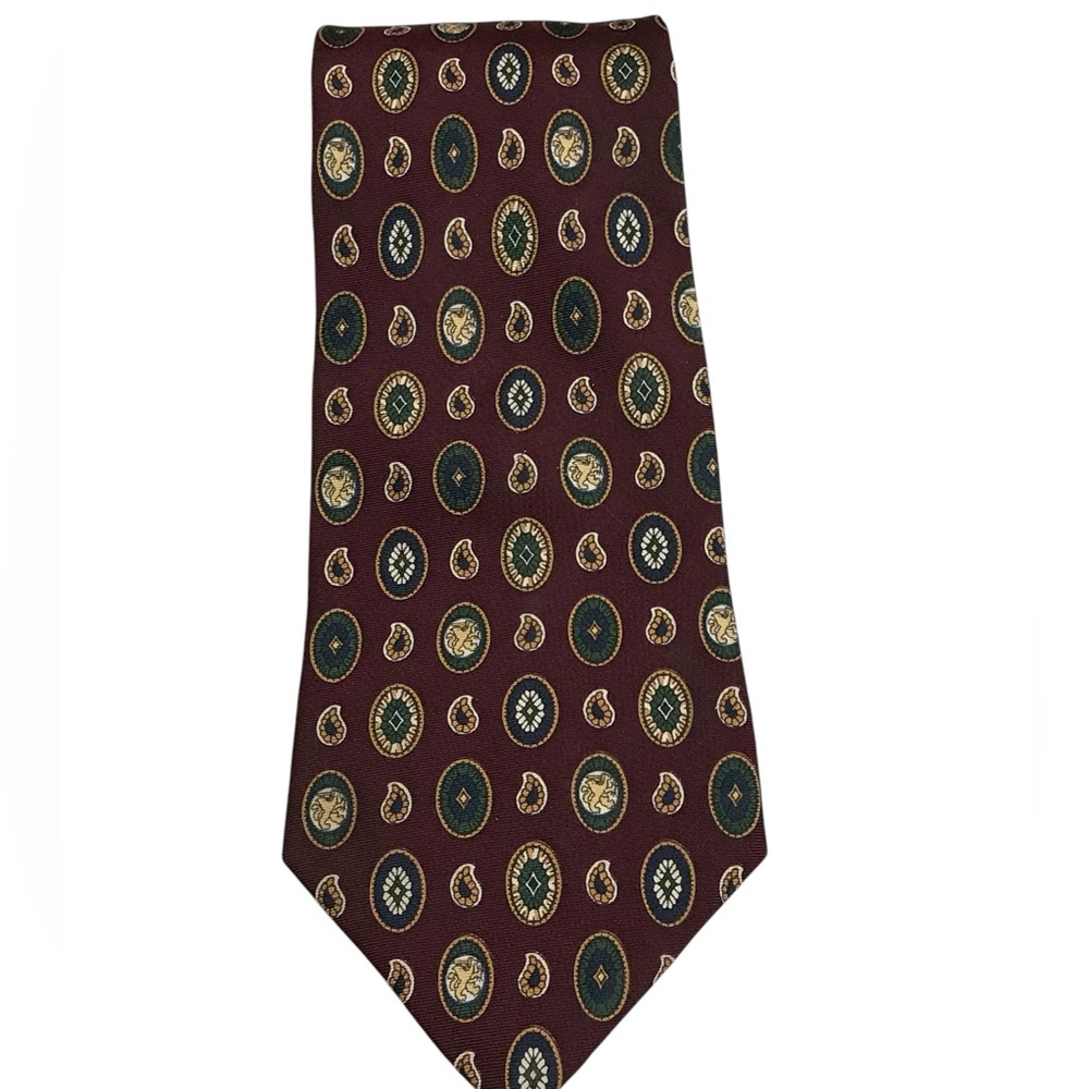 Tommy Hilfiger Classic Crest Lion Paisley Swirl Silk Print Men’s Neck Tie